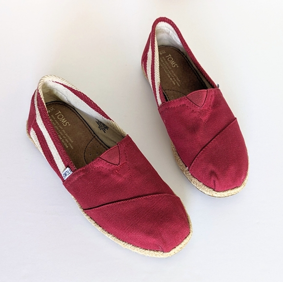 Toms Classic Red Stripe University Canvas Espadrille Slip On Shoes - Picture 4 of 13